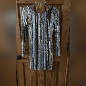 Charlotte Russe Long Sleeve Sequin Dress - Black, Gold, Silver